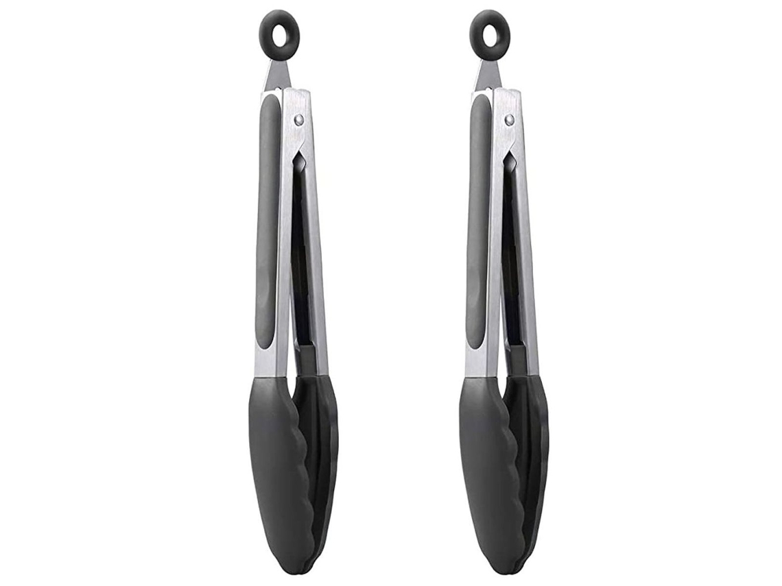 Pinça De Cozinha Premium Em Aço Inoxidável Com Clipe Silicone Preto Klb