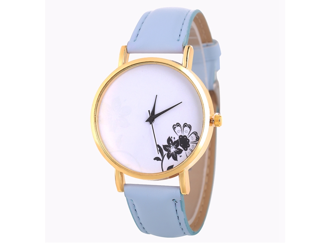Relógio de Quartzo com Pulseira de Couro Simples e Elegante para Decoração (azul Claro)