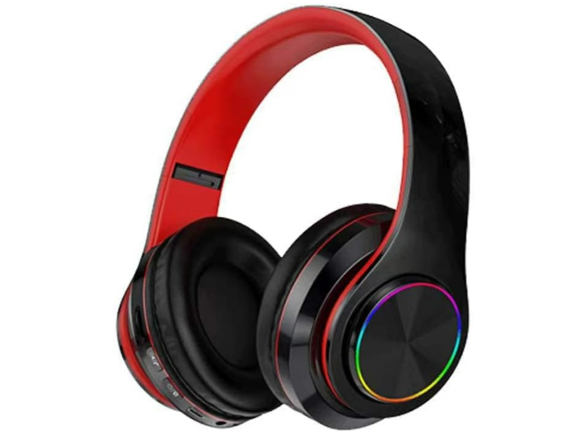 Fones Sem Fio Bluetooth JIAPEI com Led Coloridas, Confortáveis, Sobre orelha, Dobrável, Microfone, Fm, Slot Sd, Vermelho