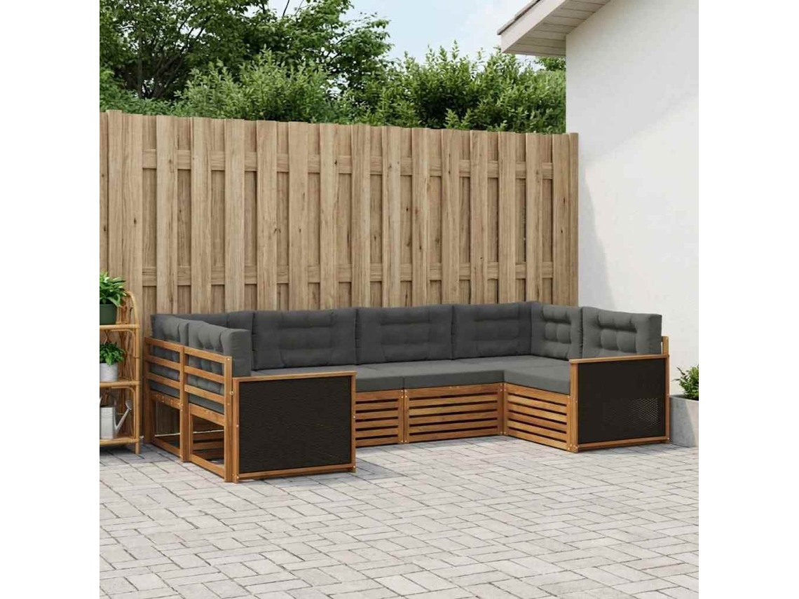 Vidaxl Conjunto De Sofás Para Exterior 6 Unid. Natural E Antracite