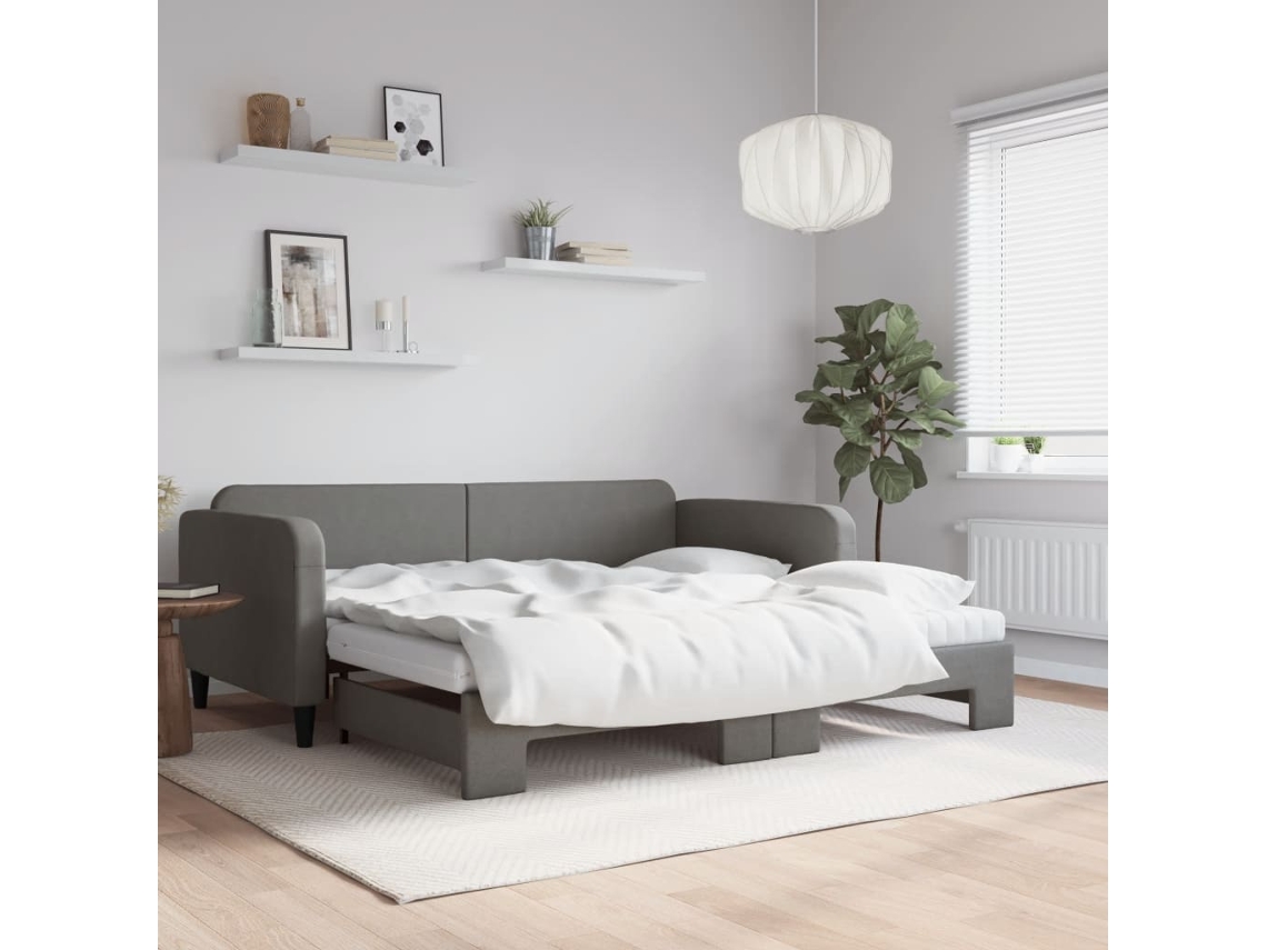 Vidaxl Sofá-cama C/ Gavetão/colchões 100x200cm Tecido Cinzento-escuro