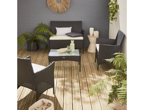 Conjunto de Jardim SWEEEK Moltés (4 Lugares - Resina - Preto - 106X60X84Cm)