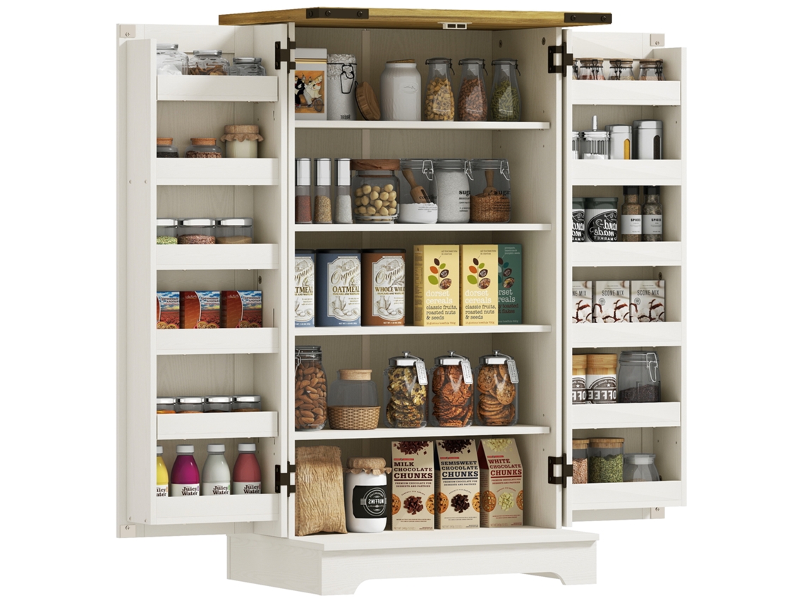 Armário de despensa com 2 portas, 16 prateleiras e prateleira ajustável 60x40x104 cm creme S/MARCA