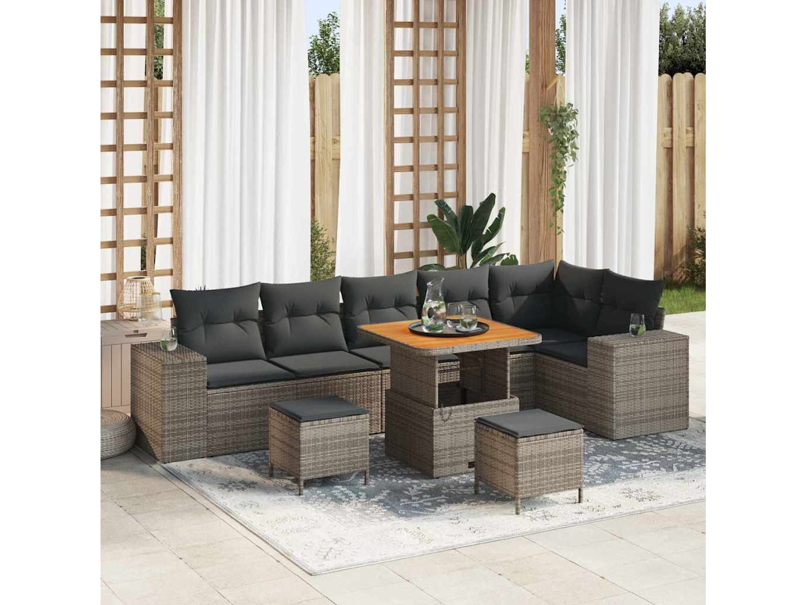 Vidaxl Conjunto De Sofá De Jardim 9 Unid. Cinzeto Vime Pe