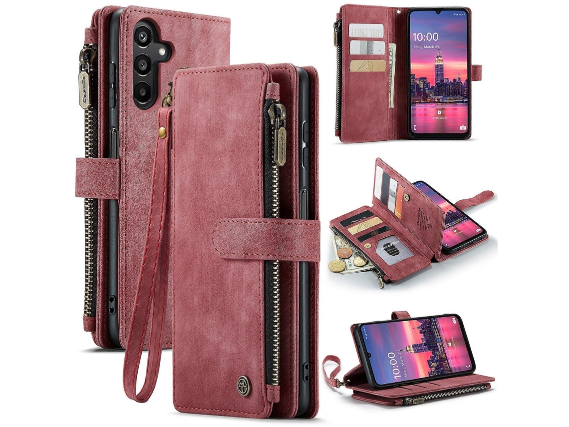 Capa De Celular De Couro Com Zíper E Compartimentos Para Cartões Caseme C30