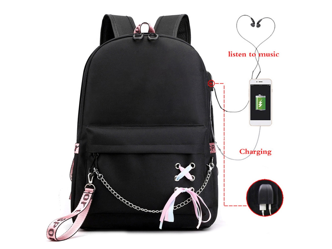 Mochila WalshLXq com estampa de desenho animado e porta USB para carregamento de laptop, ideal para escola, viagens, camping e piqueniques.