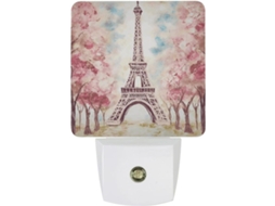 Luminária Noturna Led De Tomada, Com Linda Estampa Da Torre Eiffel E De Paris, Sensor Crepuscular, Uso Na Parede