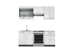 Cozinha Fame-Line, 200 cm, Mármore PT, Branco brilhante/Antracite, Vicco