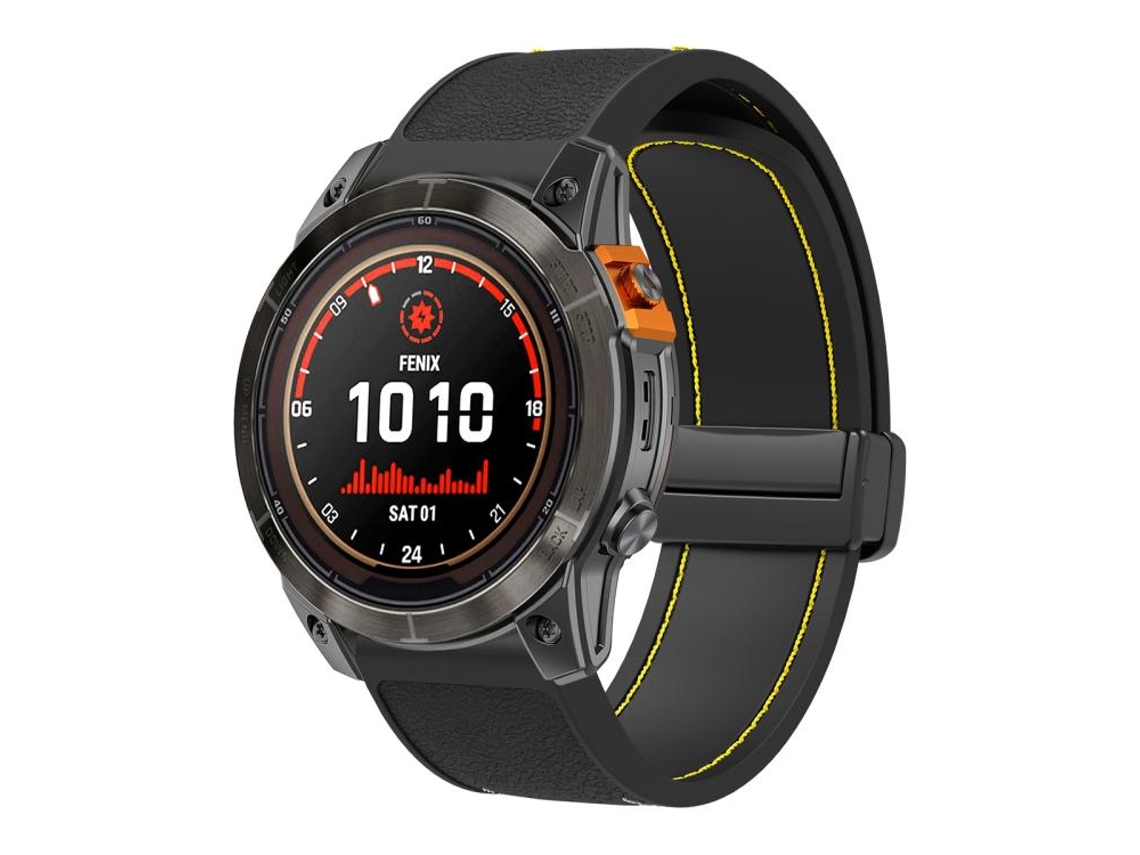 Bracelete Para Garmin (22mm) - Silicone Dobrável - Fivela Magnética - Liberação Rápida Preto E Amarelo