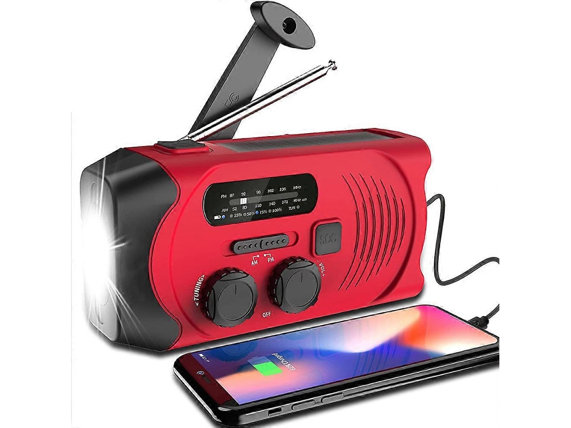 Rádio Portátil Am/fm Fluky Solar, Rádio De Emergência Recarregável Por Usb Com Bateria Externa De 2000 Mah, Lanterna Led E Alarme Sos. Olysi Shop