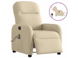 Vidaxl Poltrona De Massagens Reclinável Elétrica Tecido Creme