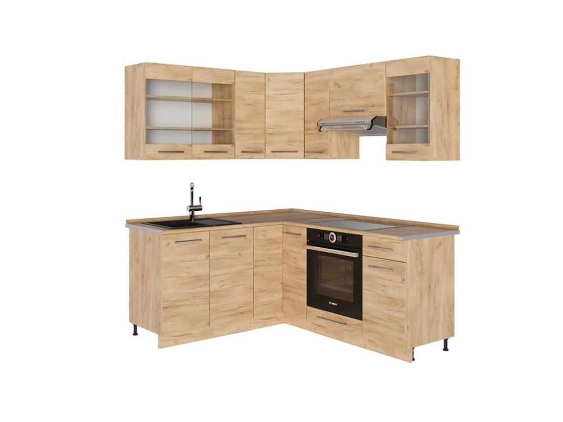 Cozinha Em Ângulo Fame Line, 190x46cm Sem Pt, Carvalho De Força Dourado, Carvalho De Força Dourado, Vicco