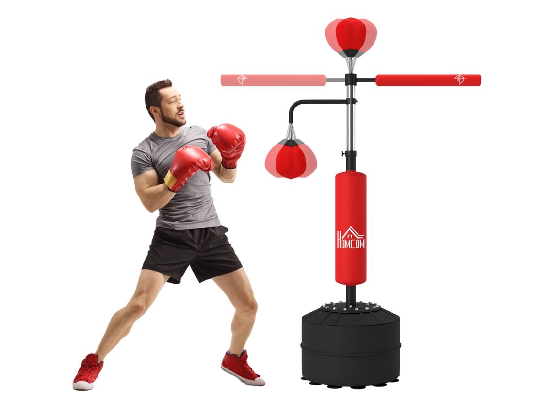 Saco de Pancada 4 em 1 com Pé, Punching Ball, Bolas de Velocidade, barra Rotativa, Luvas, 88x50x160cm BTFORUS