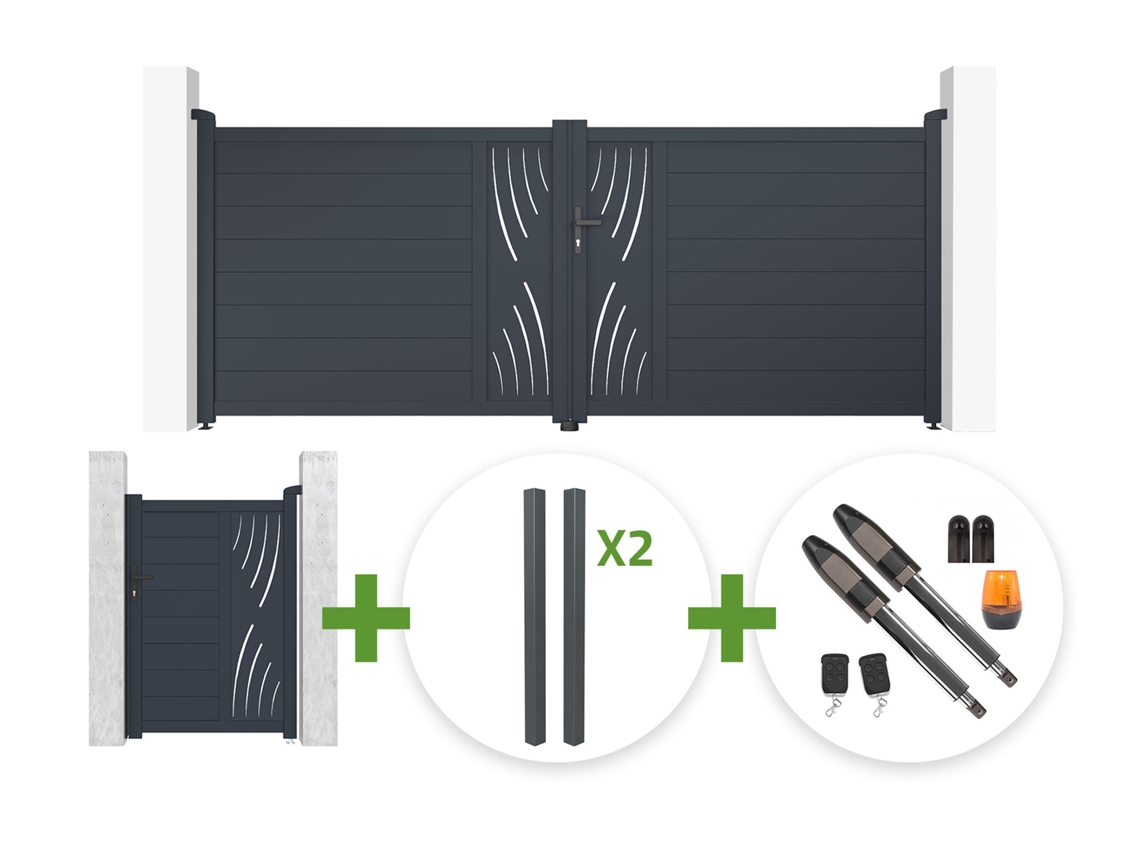 Kit Portaoo Batente Veleta 3,5 X 1,40 M Cinza Com Portaoo Social 1 X 1,40 M + 4 Postes + Motor Tanker B700