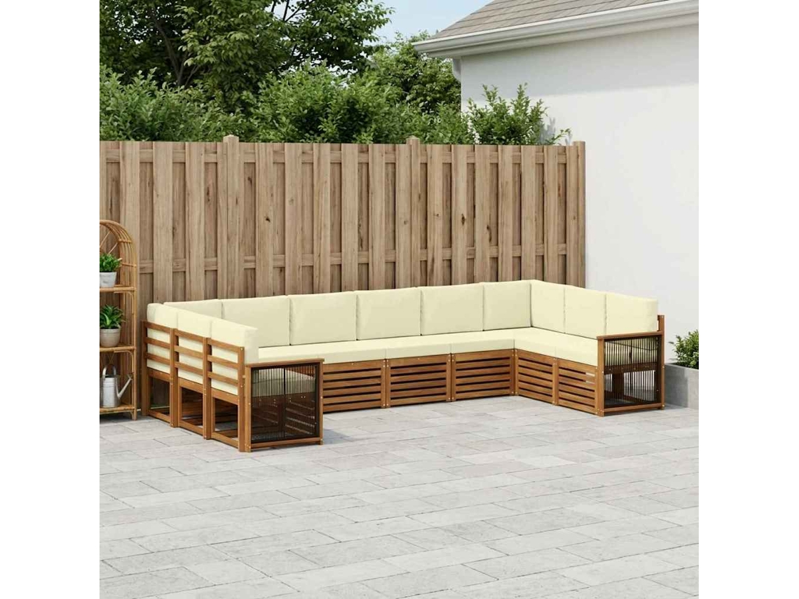 Vidaxl Conjunto De Sofá Sectional Com Almofada 7 Pcs Natural E Creme