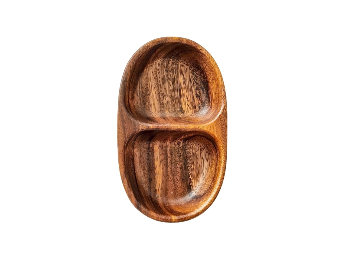 Bandeja De Serviço Com Compartimentos Duplos, Bacia Esculpida Artesanal Funcional E Diy Divertida, Madeira Natural Dividida Placa Para Snacks Nozes Fr