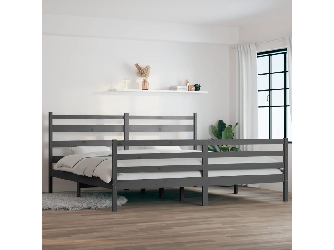 Estrutura De Cama 200x200 Cm Pinho Maciço Cinzento
