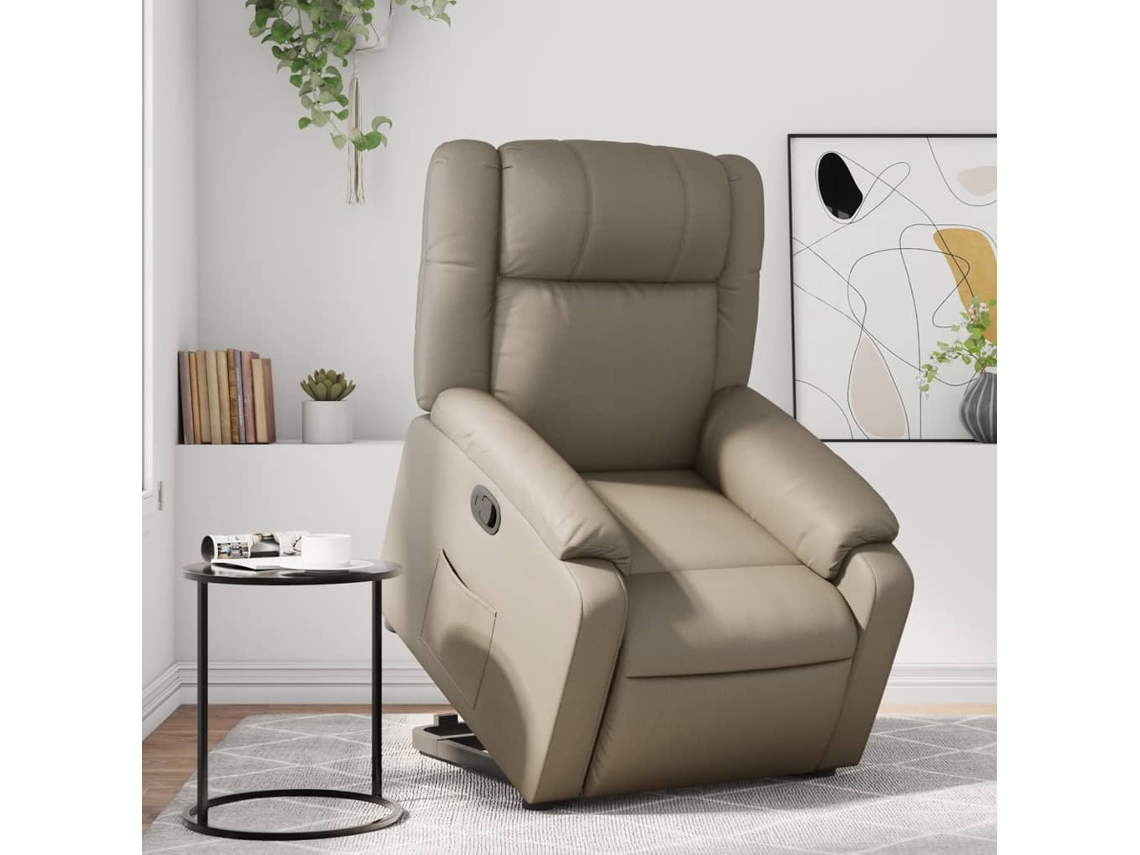 Vidaxl Poltrona Reclinável Elevatória Couro Artificial Cor Cappuccino