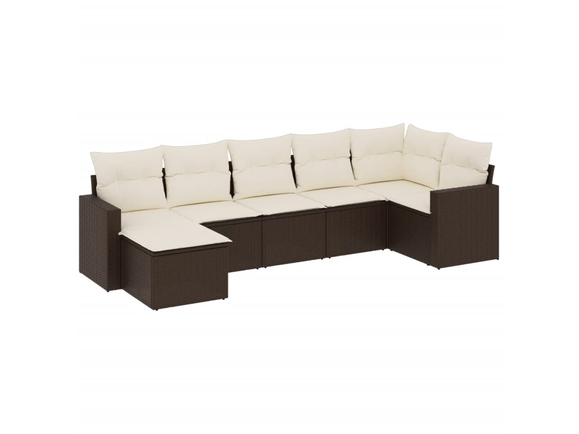 Conjunto de 7 Sofás de Jardim com Almofadões Vime Pe Castanho MAISON EXCLUSIVE (7 pcs)