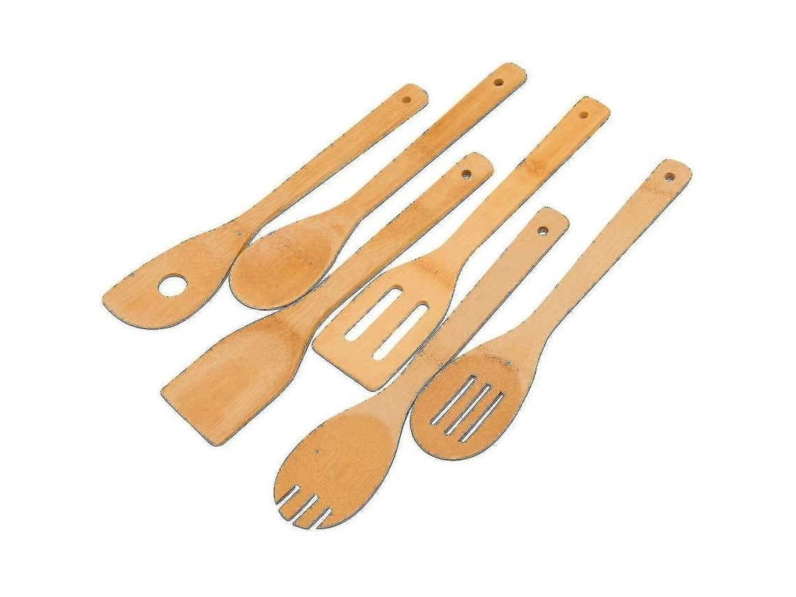Conjunto De 6 Utensílios De Cozinha Em Bambu Moso: Leve, Resistente Ao Calor E Ideal Para Panelas Antiaderentes - Presente Perfeito