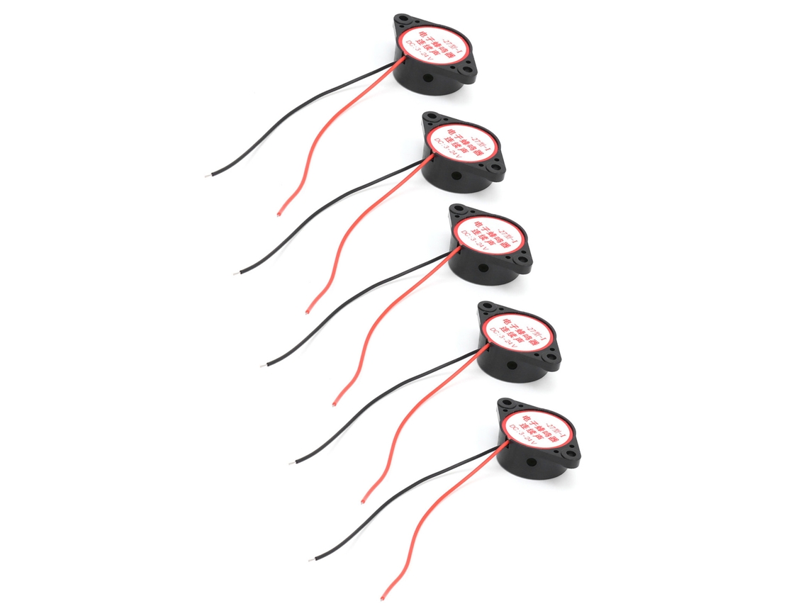 Buzzer Piezo Ativo (5 unidades, sinal contínuo de 95 dB, 324 V DC), Preto