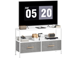 Móvel de TV com prateleira e 2 gavetas de tecido dobráveis, até 47 polegadas, 98x29x56cm, branco e cinza