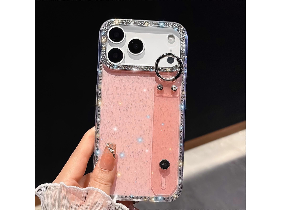 Capa De Celular Em Tpu Com Pulseira De Strass E Glitter Para Iphone 17 Pro Max