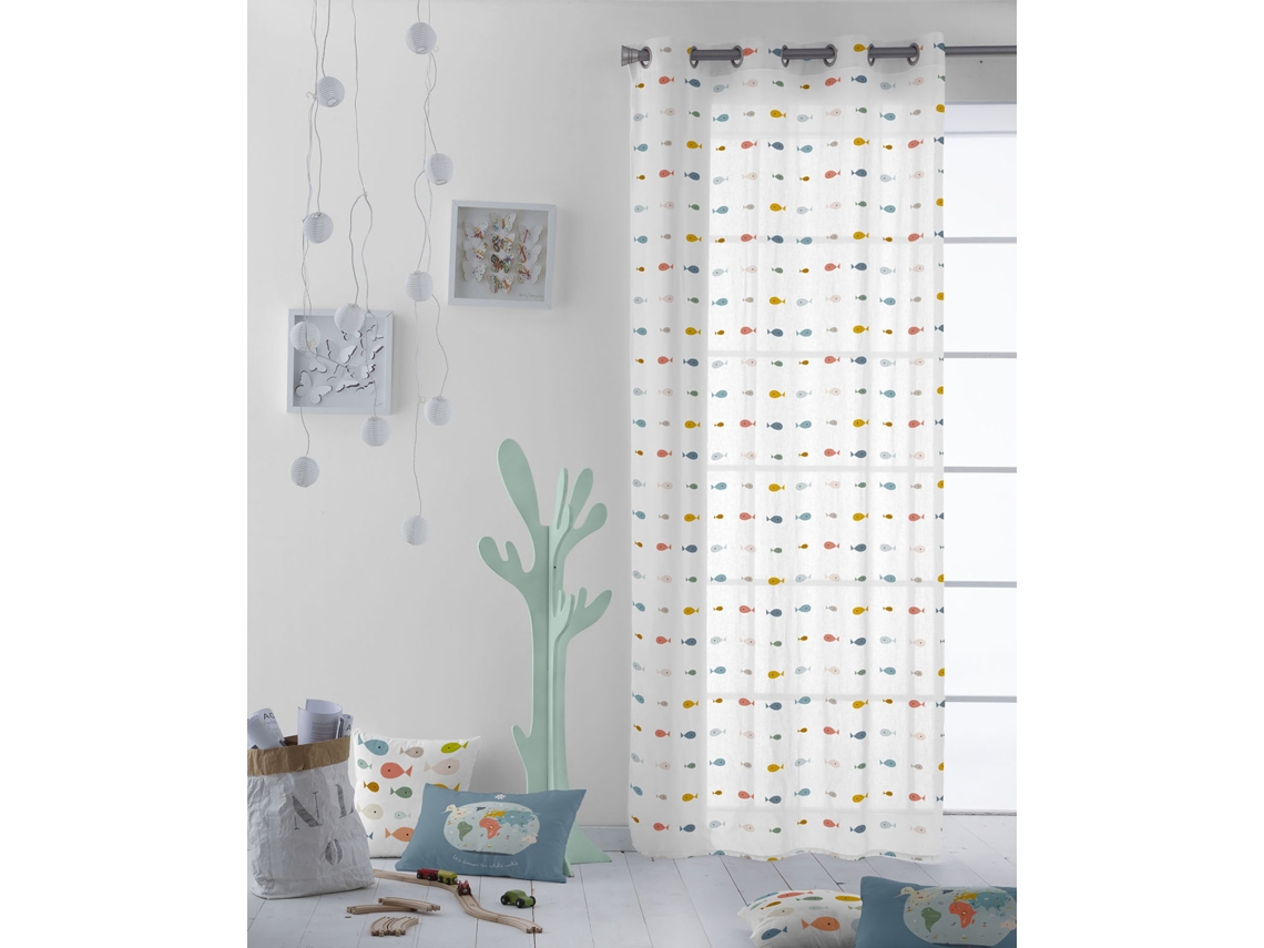 Cortina de Ilho Estampado para Criança 140X260 Cm Algodón Fabricado En España Mapa Mundi Coor HACIENDO EL INDIO