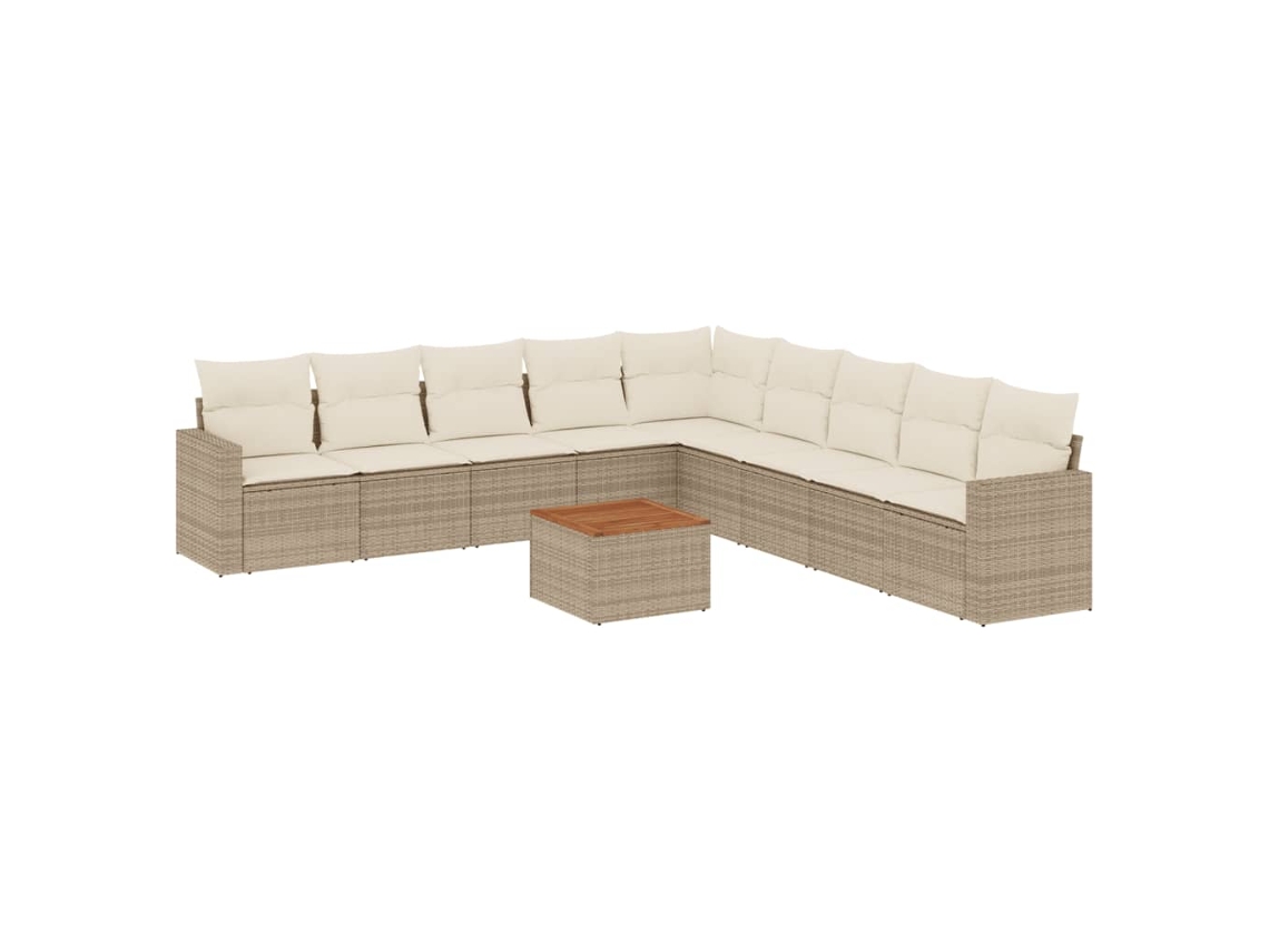 Conjunto de 10 sofás para jardim com almofadões Vime Pe Bege MAISON EXCLUSIVE