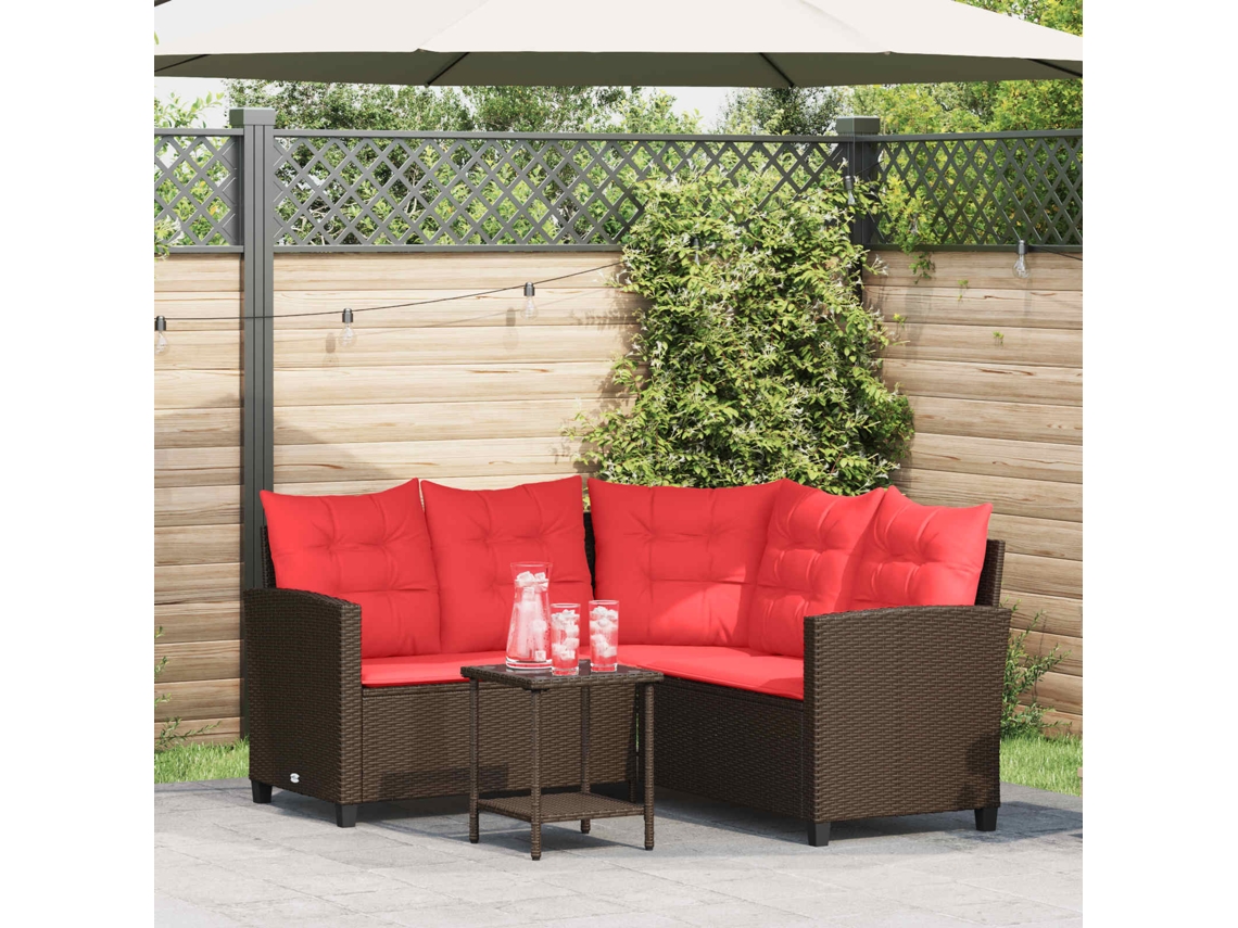Vidaxl Conjunto De Sofás Para Exterior 2 Pcs Marrom E Vermelho Vime Pe