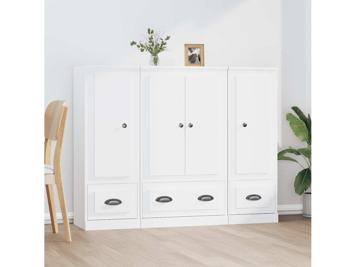 Vidaxl Aparadores Altos 3 Pcs Derivados De Madeira Branco