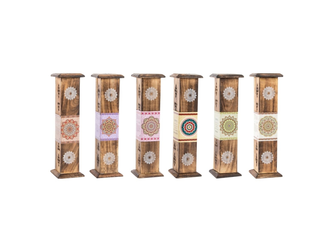 Incenso DKD Home Decor Suporte Madeira Mandala (8 x 8 x 30 cm) ((25 cm)) (6 Unidades)