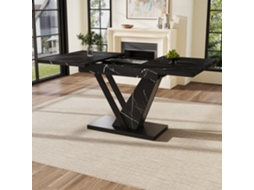 Mesa Extensível 120-160x75cm, Tampo Mármore Preto, Para Cozinha E Sala De Jantar