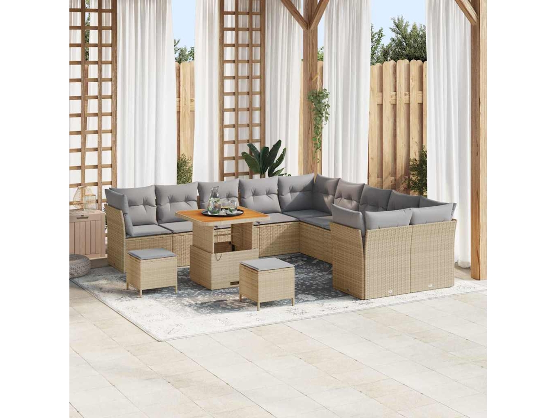 Vidaxl Conjunto De Sofá De Jardim 13 Unid. Bege E Cinza Claro Vime Pe