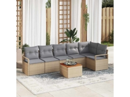 Vidaxl Conjunto De Sofá De Jardim 7 Unid. Bege Vime Pe