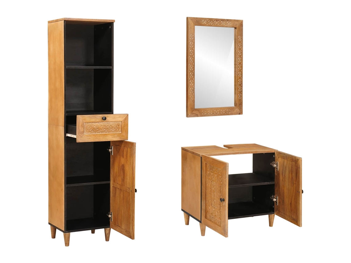Conjunto de Móveis para Banheiro com Gaveta 3 Pcs Castanho MAISON EXCLUSIVE