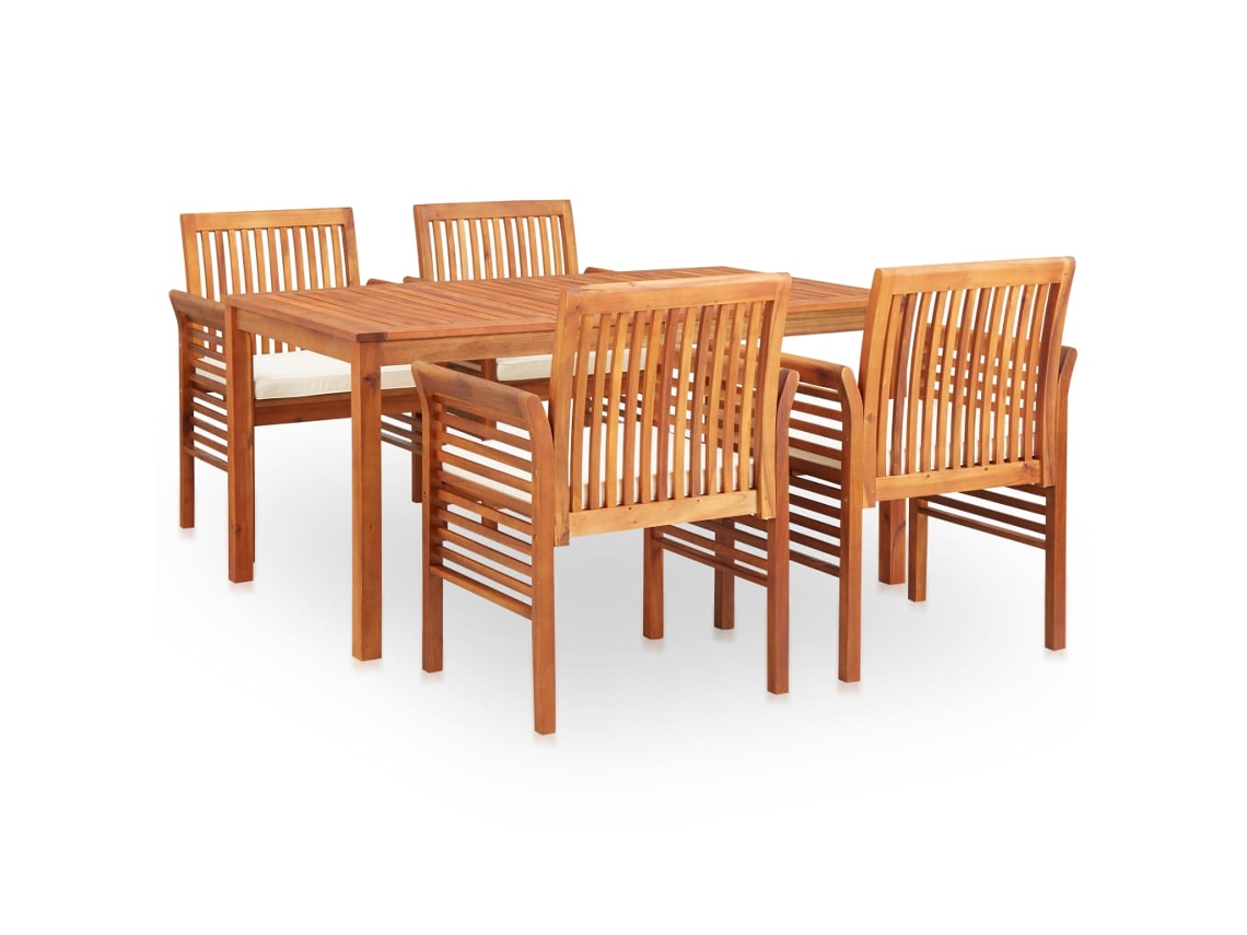 Conjunto 5 de jantar exterior c/ almofadões VIDAXL acácia maciça