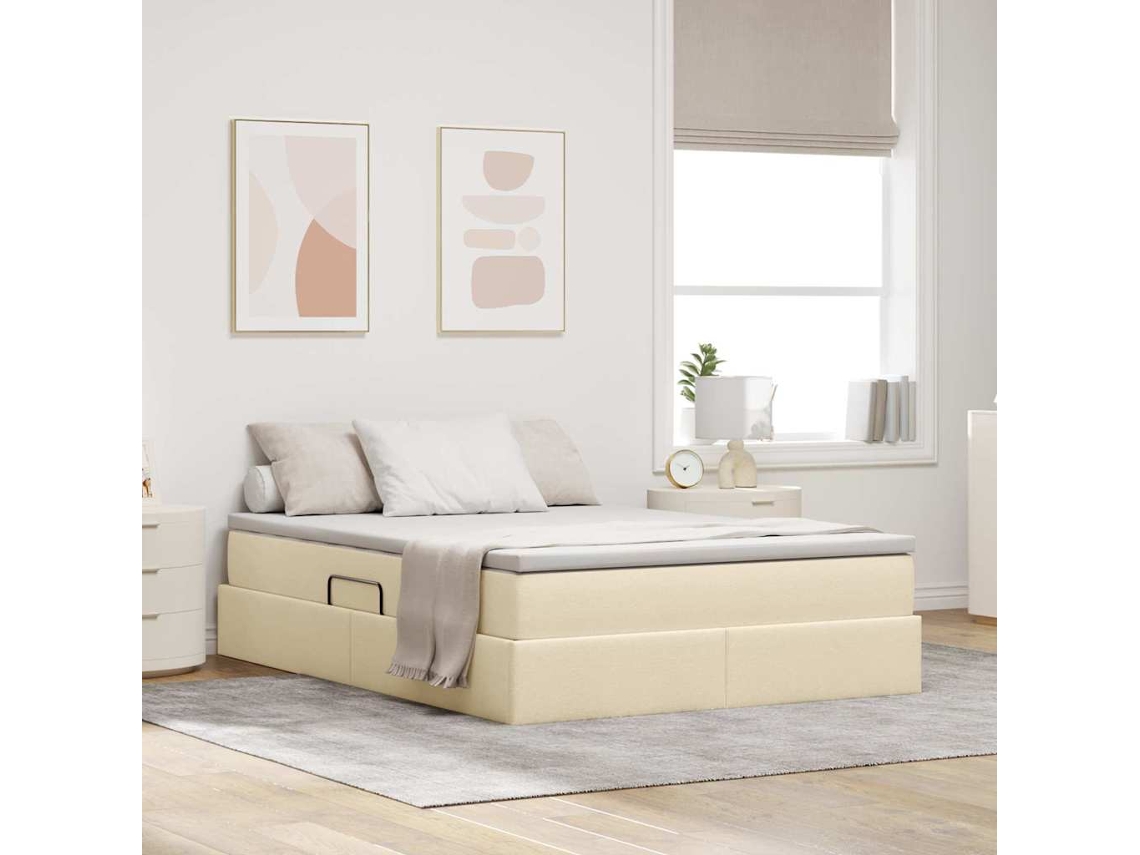 Vidaxl Cama Com Arrumação E Colchão Creme 140 X 190 Cm Poliéster