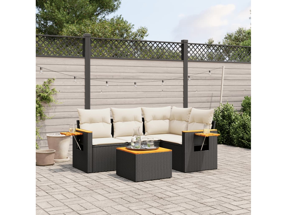 5 Pcs Conjunto Sofás De Jardim Com Almofadões Vime Pe Preto Dkd Home Decor