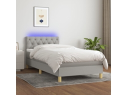 Vidaxl Cama Box Spring C/ Colchão E Led 80x200 Cm Tecido Cinza-claro