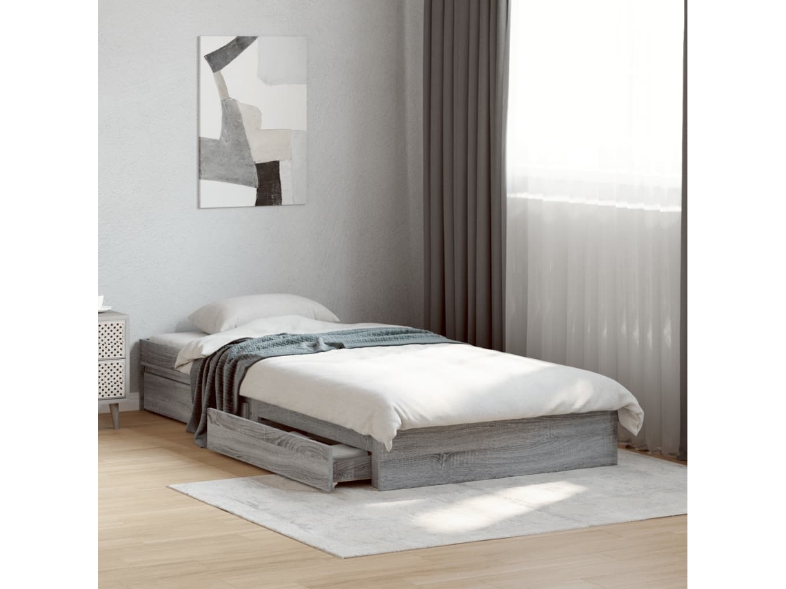 Estrutura De Cama C/ Gavetas Derivados Madeira Cinza Sonoma