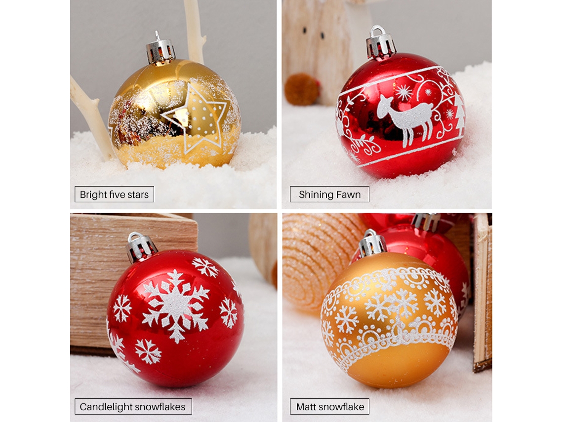 Conjunto De Bolas De Natal (24 Peças, Pintadas De Ouro) Eoocoo