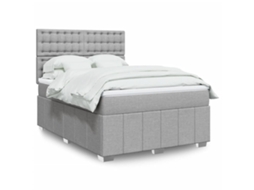 Vidaxl Cama Com Molas/colchão 140x190 Cm Tecido Cinzento-claro