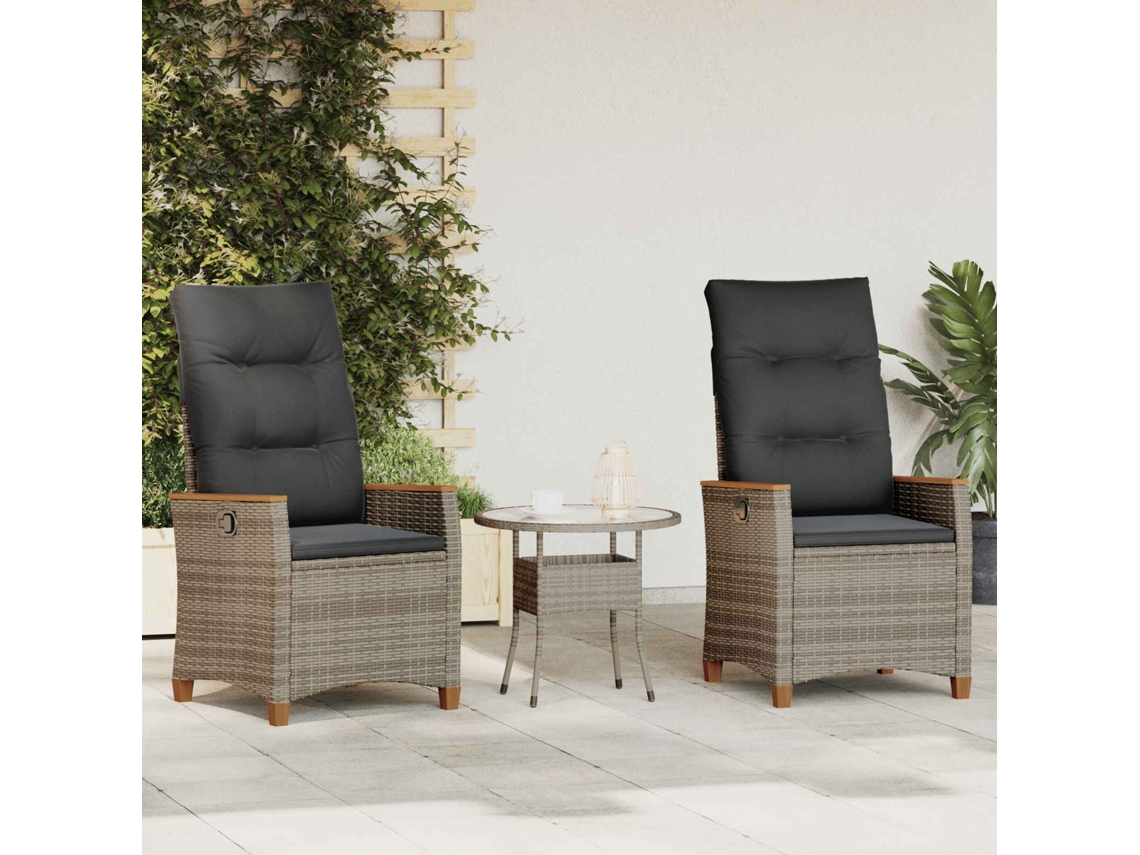 Vidaxl Cadeira De Jardim Reclinável Cinza E Cinza Escuro Vime Pe