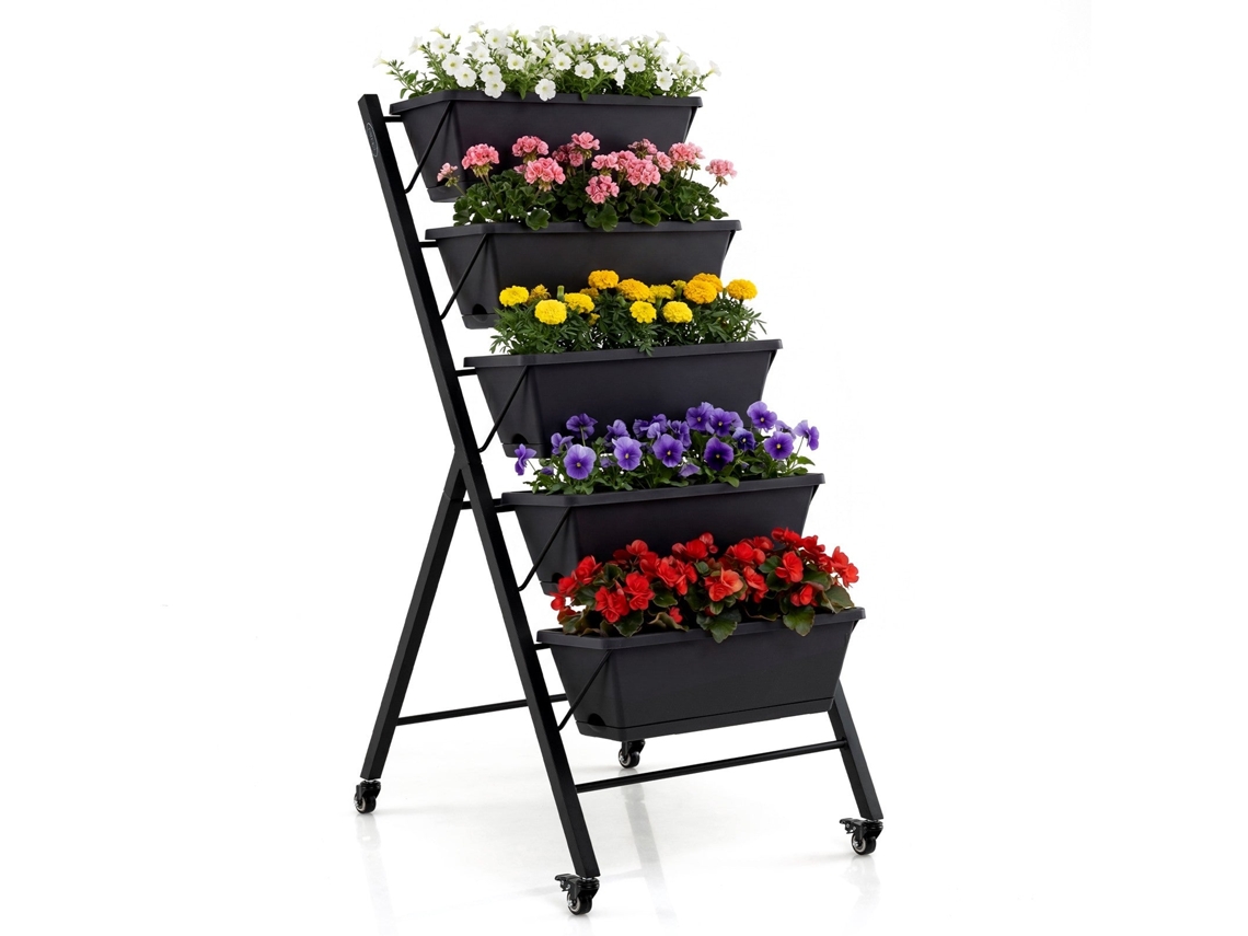 Canteiro Vertical Elevado De 5 Níveis Com Rodas E Caixas Removíveis.