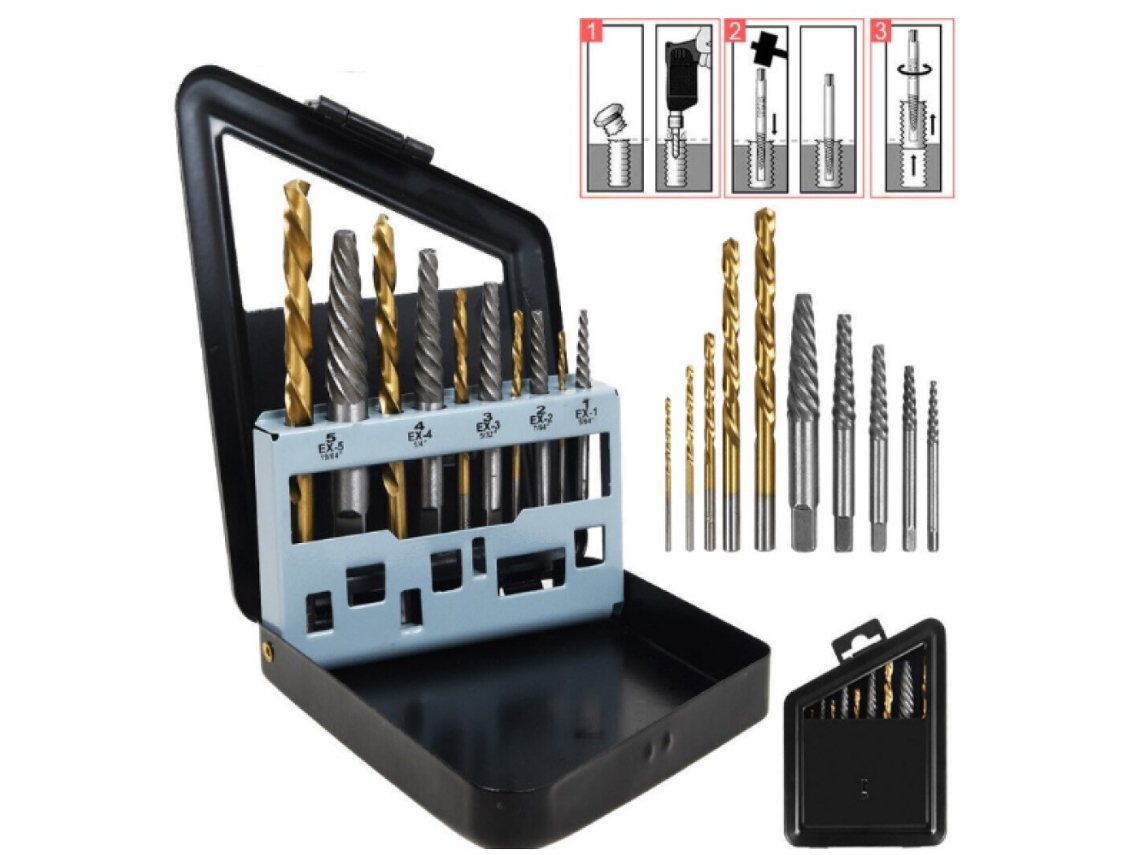 MEOIRUERY Conjunto Extrator De Parafusos Com Brocas Para Canhotos, Kit Removedor De Parafusos De Aço Rápido Para Fixadores Danificados, Ferramentas Anticorrosiv