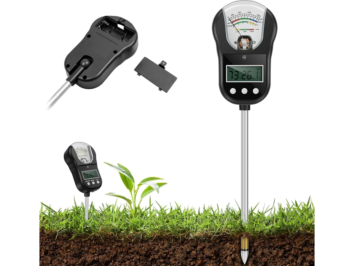 Medidor De Umidade Do Solo Portátil 7em 1, Testador Plantas Com Visor Duplo E Cabeça Ajustável 90°, Mede