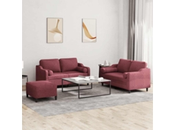 Vidaxl 3 Pcs Conjunto De Sofás Com Almofadas Tecido Vermelho-tinto