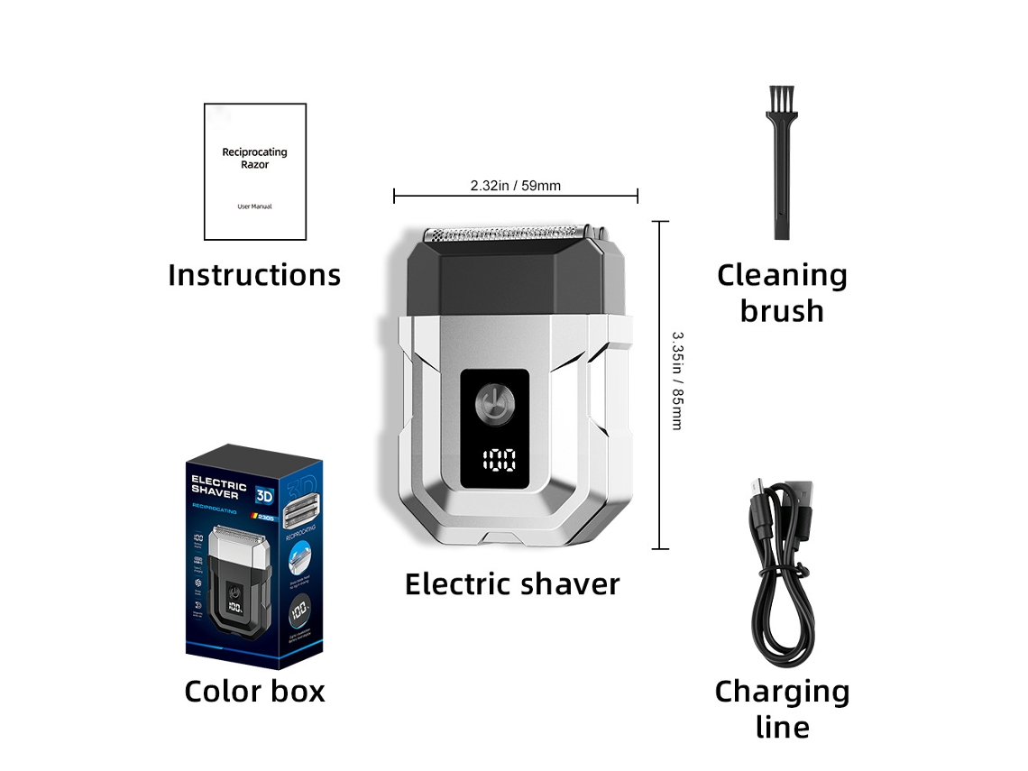 Barbeador Elétrico Masculino Lavável com Carregamento Rápido MDUG (prateado)