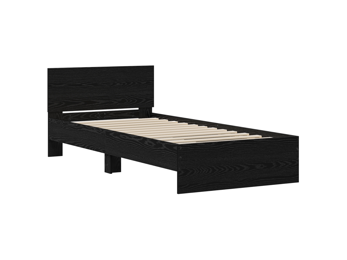 Conjunto 1 Estrutura De Cama Com Cabeceira Vidaxl Preto Derivados De Madeira (75 X 190 Cm)